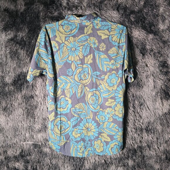 Roark Bless Up Shirt Mens Small Gray Blue Green Floral Button Up - Picture 4 of 7